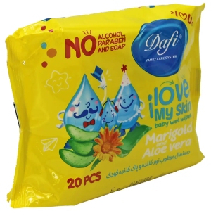 دستمال مرطوب کودک دافی Dafi مدل Marigold & Aloe Vera نرم کننده و پاک کننده 20 عددی