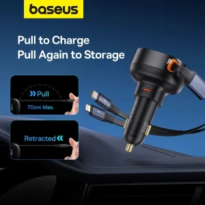 شارژر فندکی 60 وات باسئوس Baseus مدل CCTXP-CCL با کابل جمع شونده