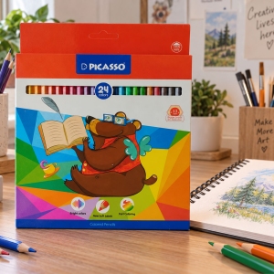 مداد رنگی 24 رنگ پیکاسو Picasso مدل GOL-24-C طرح موش و تمساح
