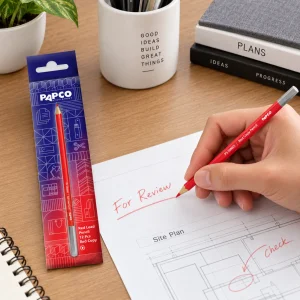 مداد قرمز HB پاپکو PAPCO شش ضلعی با دیپ نقره ای بسته 12 عددی