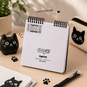 دفتر یادداشت سیمی پاپکو Papco مدل NP-81025 بلک اند وایت سایز ۱۵×۱۵ سانتی متر