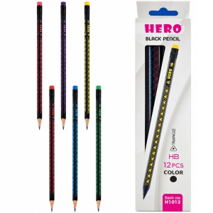 مداد مشکی HB هیرو HERO مدل H1013 بسته 12 عددی  پاکن دا