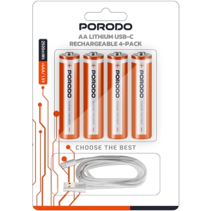 باتری قلمی شارژی  پورودو Porodo مدل PDAA25RB بسته 4 عددی لیتیومی