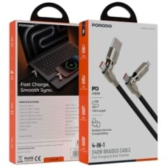 جعبه کابل شارژ 4 در 1 پورودو Porodo مدل PDCBL240WBK توان 240 وات