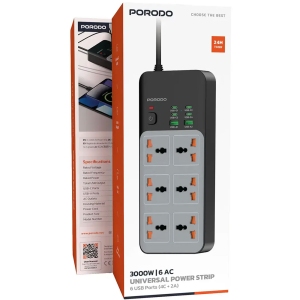چندراهی برق پورودو Porodo مدل PDFWCH100GY با با 6 سوکت و 6 پورت