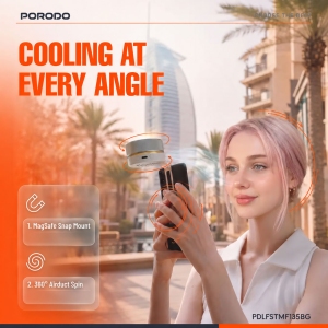 پنکه شارژی چندکاره پورودو Porodo مدل PDLFSTMF135BG مگ سیف با چراغ LED