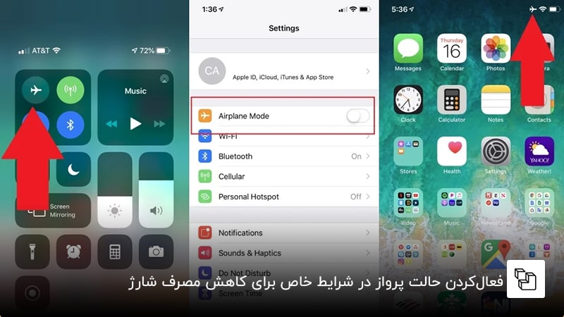 فعال&zwnj;کردن حالت پرواز در شرایط خاص برای کاهش مصرف شارژ