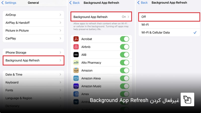 غیرفعال کردن &nbsp;Background App Refresh: