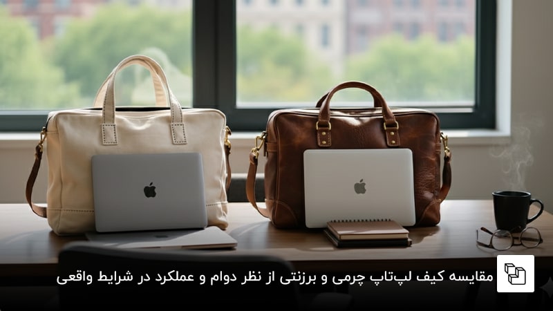 مقایسه کیف لپ&zwnj;تاپ چرمی و برزنتی از نظر دوام و عملکرد در شرایط واقعی