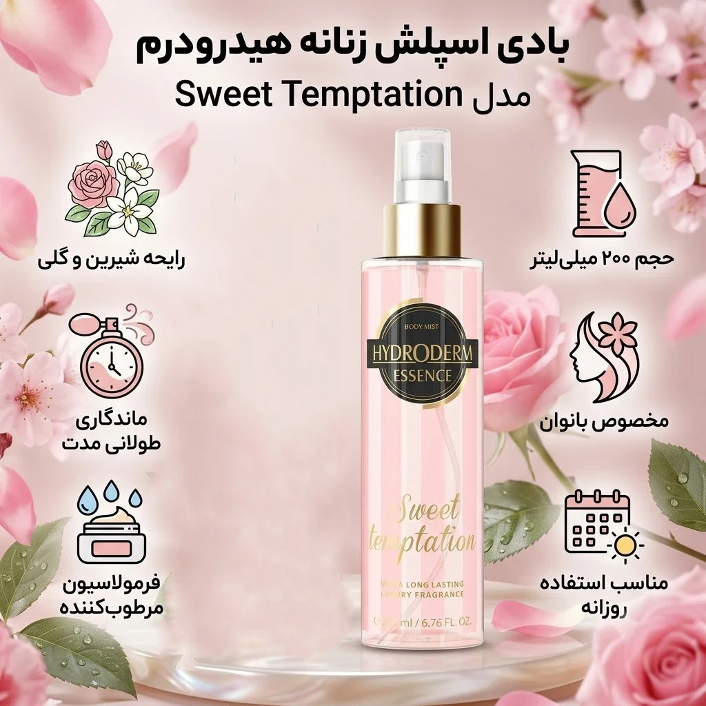 بادی اسپلش زنانه هیدرودرم Hydroderm مدل Sweet Temptation حجم 200ml