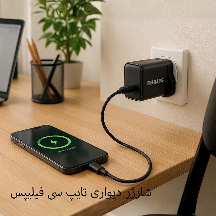 شارژر متصل به موبایل و پریز