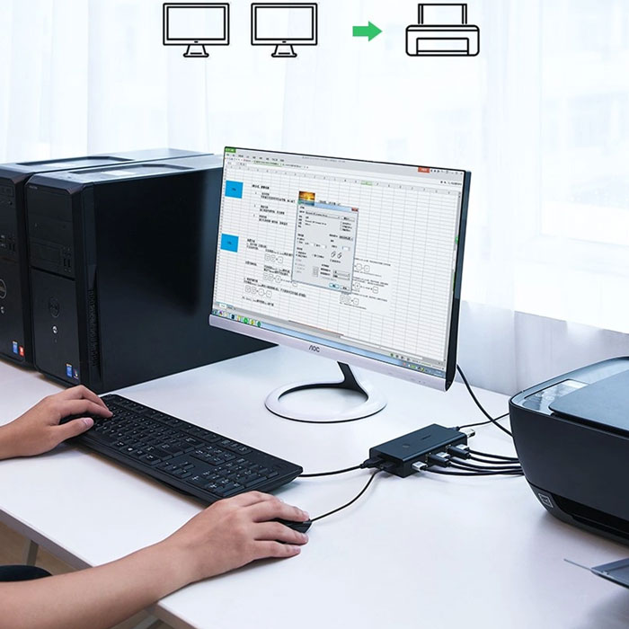 سوئیچ متصل به کیس و مانیتور